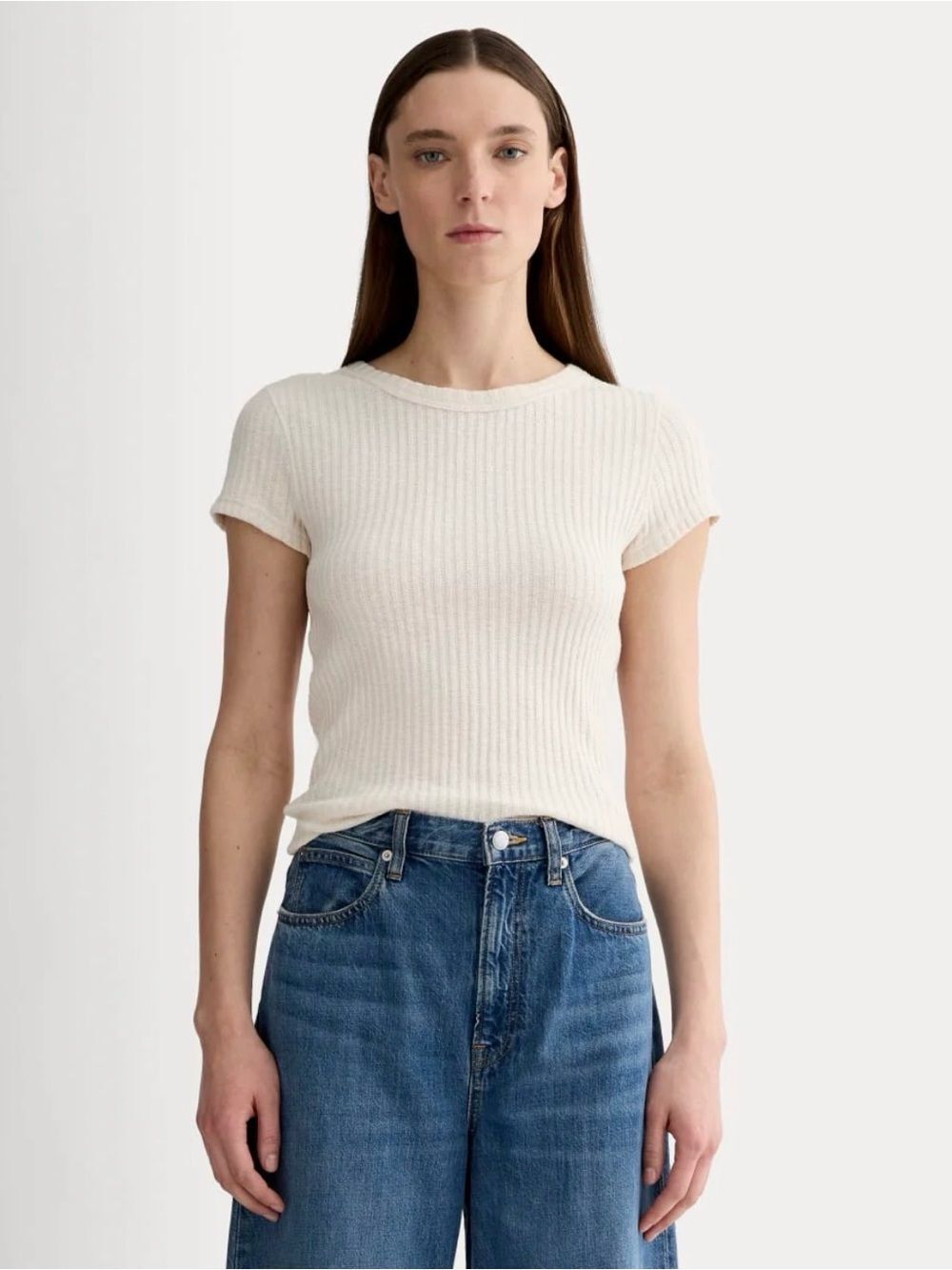 New Everlane with FLAW THE COZY RIB TEE Bone Size M